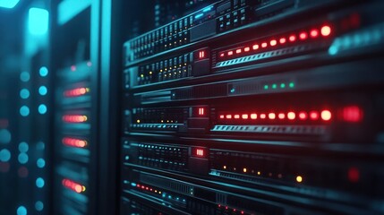Poster - Illuminated Server Rack Displays Network Activity Lights