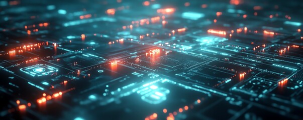 Poster - Hightech 3D social network with glowing user icons, interconnected with digital data and stats, dark background, futuristic technology visualization