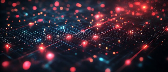 Poster - Social network connection concept with glowing user icons on a dark, futuristic technological background, illuminated digital data lines, 3D rendering, hightech network visual