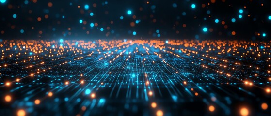 Poster - Social network connection concept with glowing user icons on a dark, futuristic technological background, illuminated digital data lines, 3D rendering, hightech network visual