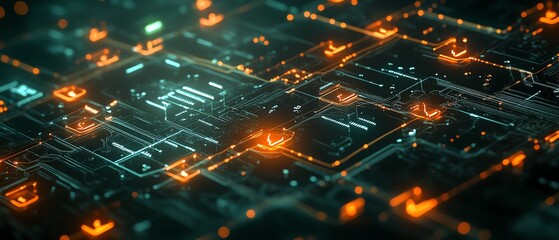 Poster - Social network connection concept with glowing user icons on a dark, futuristic technological background, illuminated digital data lines, 3D rendering, hightech network visual