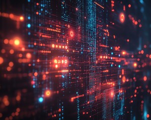 Poster - 3D digital network connection with illuminated user icons floating against a dark, techinspired backdrop, vibrant stats data visualizations, modern technological concept