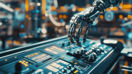 Poster - Robotic Hand Operating Futuristic Control Panel