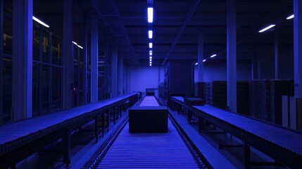 Poster - Automated Conveyor System In A Dark Warehouse Facility