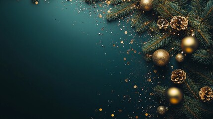 Poster - A Christmas tree with gold ornaments and pine cones