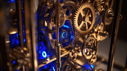 Poster - Intricate Clockwork Mechanism Glowing Blue