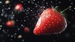 © Helen - Vibrant Half-Sliced Strawberry on Black Background: Glistening Surface, Water Droplets, Scattered Seeds, Dramatic Lighting, High-Resolution Food Photography.