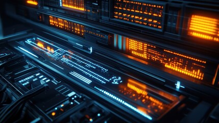 Poster - Futuristic Technology Interface Glowing Brightly In Dark Setting