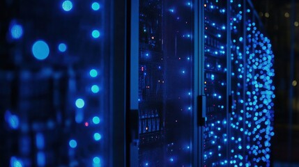 Poster - Illuminated Server Racks Blue Lights Data Center