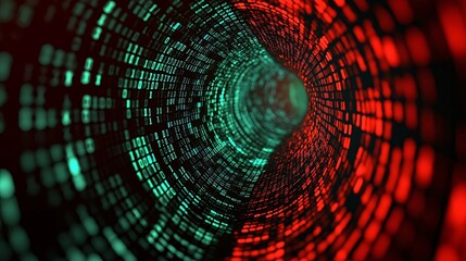 Poster - A mesmerizing view of data flowing through a digital tunnel in vibrant red and green lights.