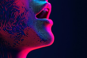 Poster - A vibrant digital portrait capturing the essence of human expression with colorful patterns and neon lights.