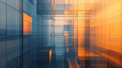 Poster - Abstract geometric shapes in blue and orange, creating a futuristic and dynamic visual experience.