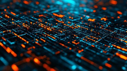 Poster - Abstract digital landscape with vibrant lines, glowing lights, and geometric patterns creating a futuristic vibe.