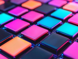 Poster - Close-up of colorful, vibrant squares creating a dynamic digital landscape with vivid hues, perfect for creative projects.
