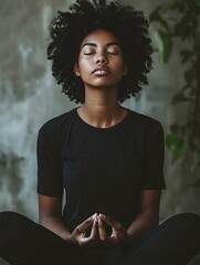 Aufkleber - A serene individual sits cross-legged with closed eyes and hands on knees, embodying tranquility in a mindfulness meditation pose against a white background.