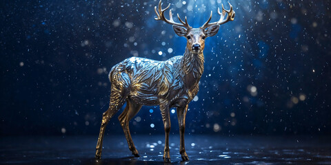 Wall Mural - magical christmas deer over glitter blue background