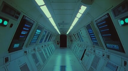 Poster - Futuristic Spaceship Corridor Interior Design