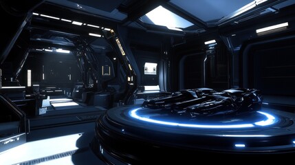 Poster - Futuristic Spaceship Interior With Advanced Weaponry Displayed