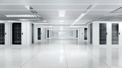 Aufkleber - Modern Server Room Corridor With White Cabinets