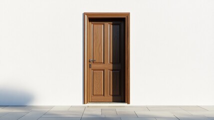 Aufkleber - A wooden door with a white frame sits in front of a white wall