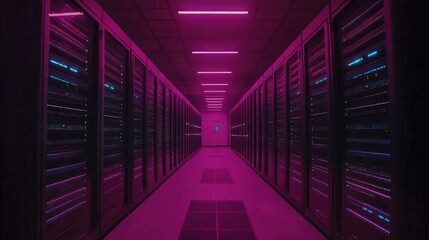 Poster - Pink Lit Server Room Data Center Corridor