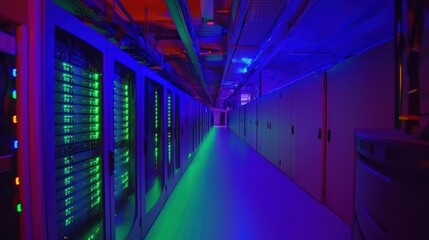 Aufkleber - Illuminated Server Room Corridor Data Center Servers