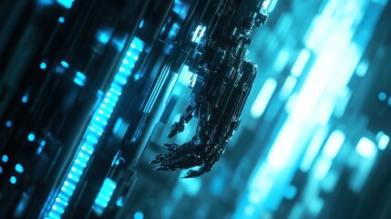 Poster - A Futuristic Robotic Hand Interacts With Blue Technology