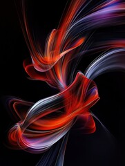 Poster - A captivating abstract display of flowing colors intertwines in vibrant reds and soothing blues, set against a deep black background, evoking a sense of motion and fluidity.