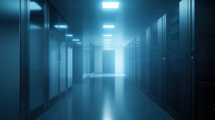 Poster - Modern Data Center Server Room Corridor Interior