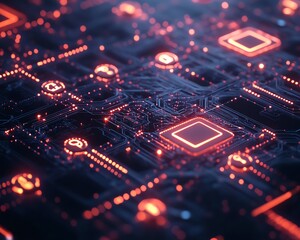 Poster - Social media network connection concept with glowing digital user icons and data flow on a dark technological background, 3D rendering