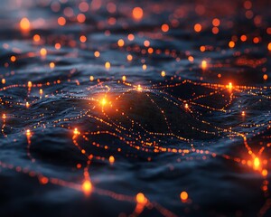 Poster - Social media network connection concept with glowing digital user icons and data flow on a dark technological background, 3D rendering