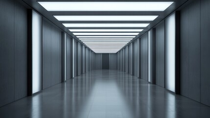 Poster - Modern futuristic hallway with bright ceiling lights