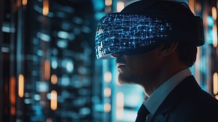 Poster - businessman using virtual metaverse and future digital technology , virtual global internet connecti