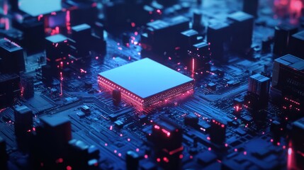 Poster - Cpu is receiving and processing data on blue circuit board