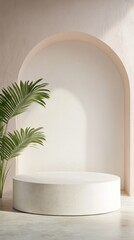 Poster - A white pedestal with a plant in front of it