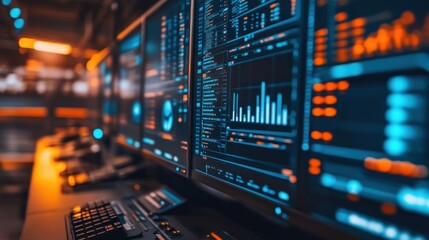 Poster - Multiple Monitors Displaying Complex Data Analytics