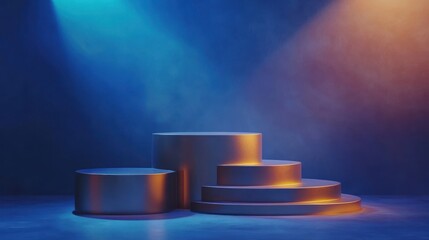 Poster - Metallic Cylindrical Display Platforms Underneath Lights