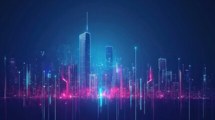 Poster - Futuristic Cityscape with Glowing Lines.