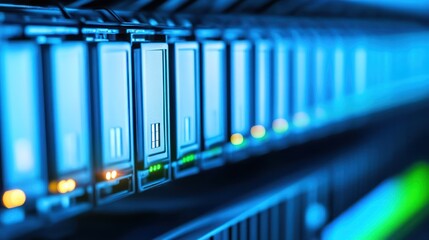Poster - Closeup of Server Rack with Multiple Data Storage Units