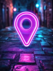 Poster - GPS neon icon. Elements of internet things set. Simple icon for websites, web design, mobile app, info graphics