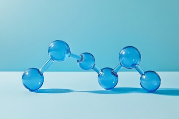 Poster - Abstract blue glass molecule structure on light blue background.