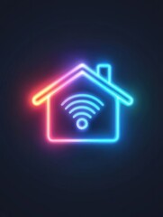 Poster - smart home neon icon. Elements of internet things set. Simple icon for websites, web design, mobile app, info graphics