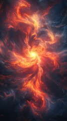 Poster - Fiery swirling nebula, cosmic energy, abstract art.