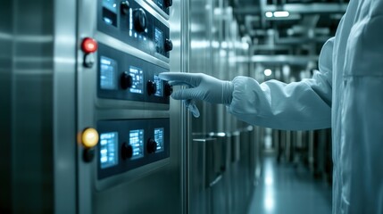 Poster - Gloved Hand Operating Industrial Control Panel