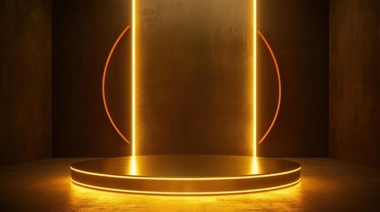 Wall Mural - Golden Podium with Neon Lights