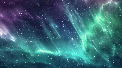 Wall Mural - celestial aurora dancing across the expanse of a galactic background, with shimmering hues of green 
