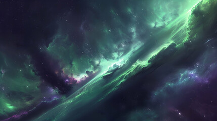 Wall Mural - celestial aurora dancing across the expanse of a galactic background, with shimmering hues of green 