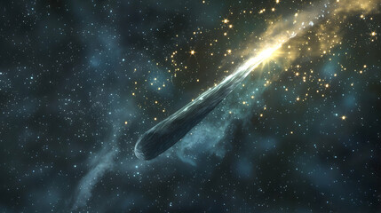 Wall Mural - distant view of a comet passing by earth, with its tail shimmering in the sunlight against a backdro
