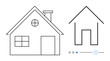© robu_s - Two house drawings in different styles beside each other with selection indicator, comparison between detailed and minimalistic design. Ideal for architecture, graphic design, minimalism, design