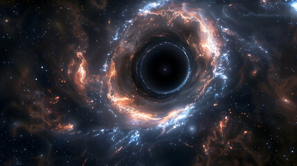 Wall Mural - enigmatic black hole surrounded by a halo of cosmic dust and luminous gas clouds, in the heart of a 